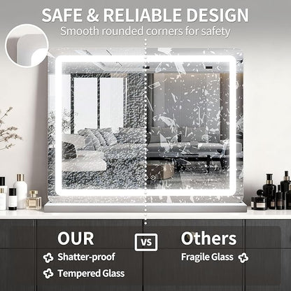 ROLOVE 23x18 Inch Vanity Mirror with Lights, 3-Color Modes, Dimmable LED Mirror with Touch Control - Large Makeup Mirror for Dressing Room (Wall/Tabletop Mount)