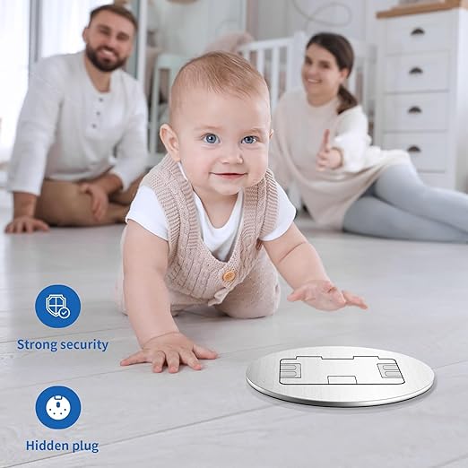 Vagueior Recessed Floor Electrical Outlet Kit, Circular Hidden Duplex 20A Tamper-Resistant Receptacle Outlet ，Waterproof Electrical Outlet Covcer Box, UL Certified,Silver（1 Pack