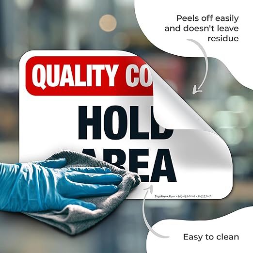 Quality Control Hold Area Sign, 10x7 Inches, 4 Mil Vinyl Decal Stickers Weather Resistant, Made in USA