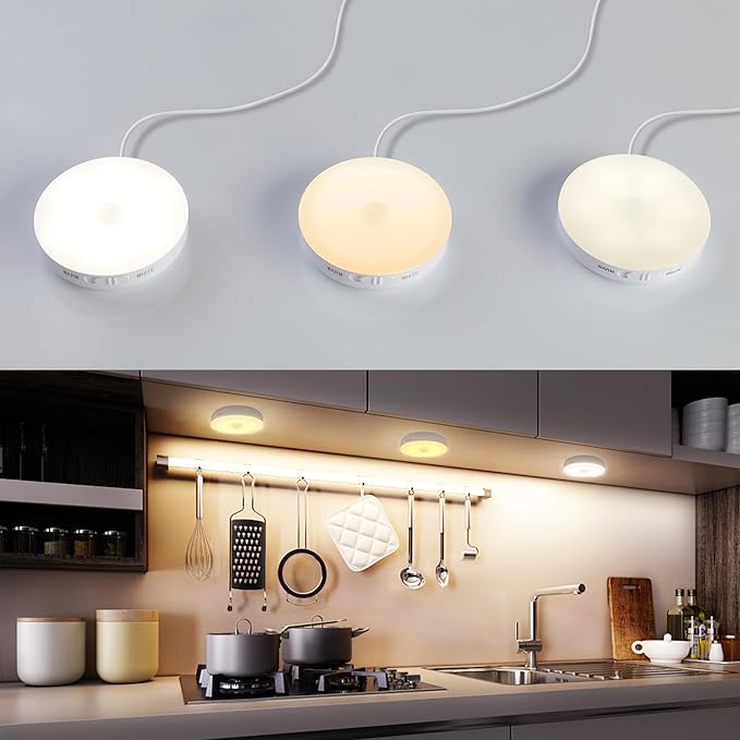 Homelist 3 Pack Under Cabinet Lighting Plug in, Motion Sensor Lights Indoor with Remote Control, LED Wired Stick-On Closet Lights for Kitchen/Shelf/Bar/Cupboard