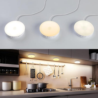 Homelist 3 Pack Under Cabinet Lighting Plug in, Motion Sensor Lights Indoor with Remote Control, LED Wired Stick-On Closet Lights for Kitchen/Shelf/Bar/Cupboard