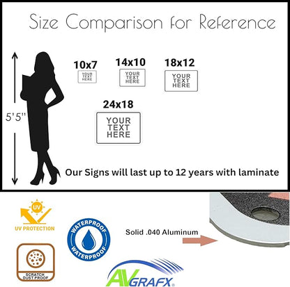 Custom Signs Outdoor Metal for Home Office Business, Personalized, Door, Porch, Delivery, Man Cave, Shop, Garage, Street. For Outside or Inside Use. Our Metal Signs Are UV Printed Solid Aluminum 10x7 inches, Header Box