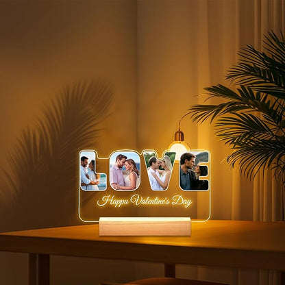 Personalized Picture Frames with Photo, Custom Photo Frame with Night Light, Customized Girlfriend Photo Gifts, Ideal Gift for Couples Anniversary Birthday Mom Dad Him Her