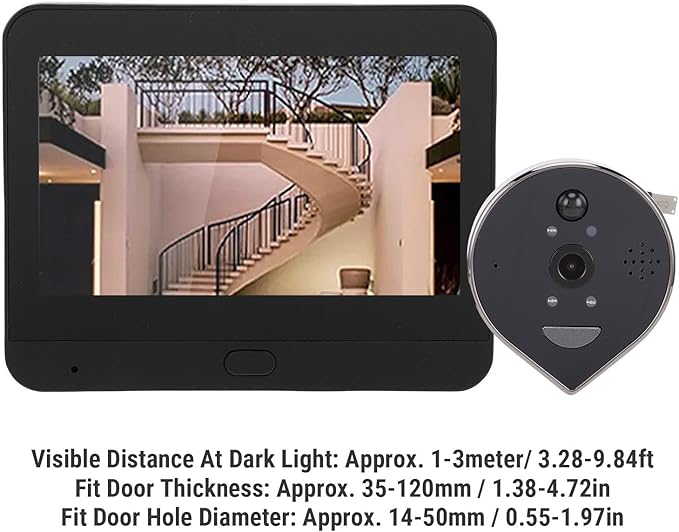 Smart Digital Peephole Camera 3MP 1080P WiFi Video Doorbell with 4.3in LCD Viewer 160 Viewing Angle PIR Motion Detection 5000mAh Battery for Homes Apartments Villas