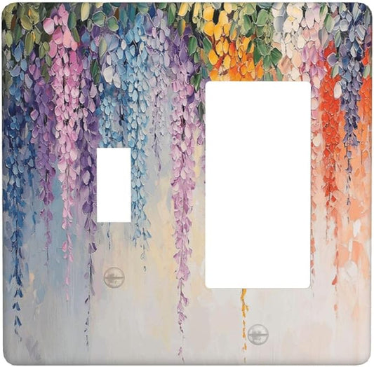 Colorful Wildflower Wisteria Cascade Floral Flower Outlet Covers 1 Toggle 1 Rocker Combination Decorative Wall Plate Electrical Switch Plates Light Switch Cover Plate for Bedroom Living Room Decor