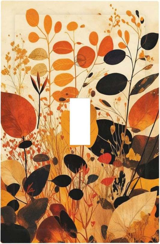Decorative Light Switch Cover Boho Warm Colorful Plant Leaves 1 Gang Single Toggle Decorator Outlet Wall Plate Device Electrical Faceplate Switchplates for Bedroom living Room Decor