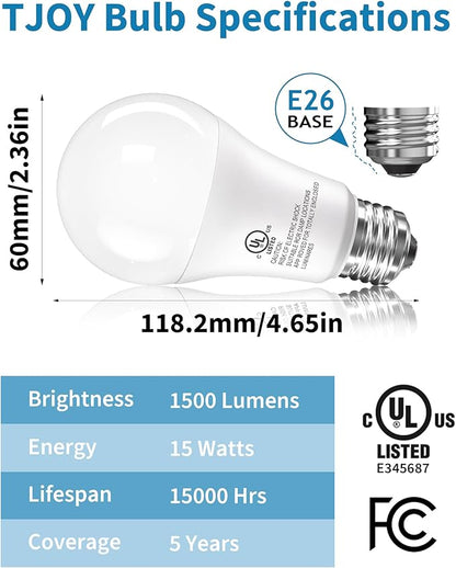 TJOY 20 Pack LED Light Bulbs, 100 Watt Equivalent A19, 5000K Daylight LED Bulbs, 15W Bright White Light Bulbs, Energy Saving Light Bulb with E26 Standard Base, 1500 Lumens Non Dimmable Lamp Bulb