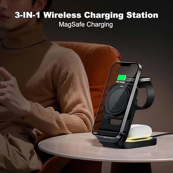 3 in 1 Charging Station for iPhone - Wireless Charger for Apple Products Multiple Devices - Charging Dock Stand for AirPods (for iPhone 17 16e 16 15 14 13 pro 12 11 X Max)
