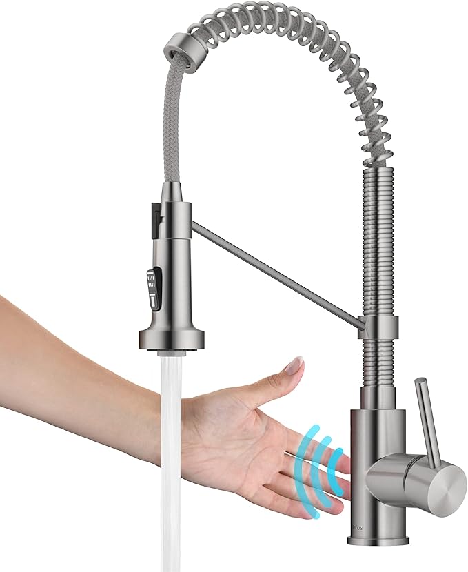 KRAUS Bolden Touchless Sensor Commercial Style 2-Function Single Handle Pull Down Kitchen Faucet in Spot-Free Stainless Steel, KSF-1610SFS
