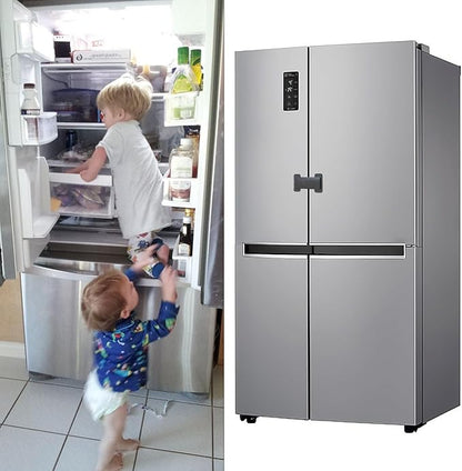 Fridge Locks for Kids, Child Proof Refrigerator Lock, Baby Safety French Fridge Door Lock, Child Cabinet Locks with Strong 3M Adhesive, No Drill, Tool-Free Install (2 Pack, Black)
