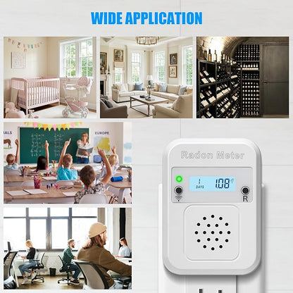WiFi Home Radon Detector, Portable Radon Meter with Real-Time Short & Long-Term Monitoring, Plug-in Design, Instant Alerts & App Control