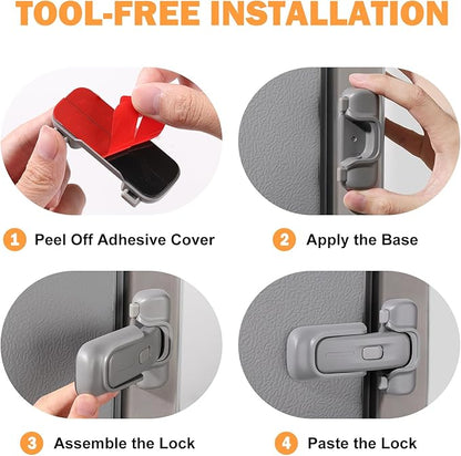 CLYMENE Child Proof Fridge Lock, Auto-Locking Refrigerator Door Latch with One-Hand Operation | No Keys or Straps | Keeps Freezer Secure from Kids & Pets – Grey
