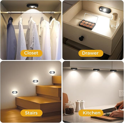 LED Motion Sensor Puck Lights, Small Rechargeable Under Cabinet Light, Dimmable Daylight White Closet Lights, Wireless Under Cabinet Lighting for Drawer, Kitchen (4 Pack)