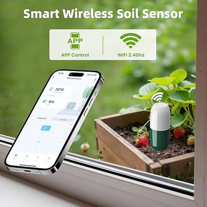 Moisture Meter Plants, Soil Meter, Wireless WiFi Soil Moisture Sensor, 2-in-1 Soil Moisture Meter, WiFi, Garden, Lawn, Potted Plants Care