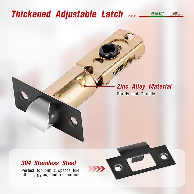 Bathroom Indicator Privacy Door Lock, Vacant Occupied Bathroom Lock, Large Vacant or in-Use Door Handle for All Women Men Restrooms, Ansi Grade 2 Commercial Grade, Black