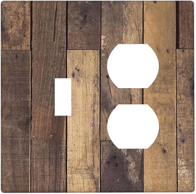 Cool Brown Wood Style Vintage Rustic Print Wallplates 1 Toggle 1 Duplex Switch Plate Electrical GFCI Faceplate Decorative Light Switch Covers for Farmhouse Home Decor