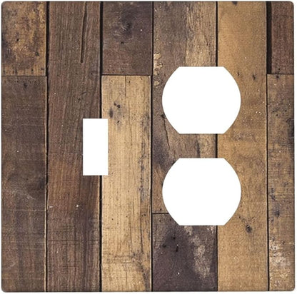 Cool Brown Wood Style Vintage Rustic Print Wallplates 1 Toggle 1 Duplex Switch Plate Electrical GFCI Faceplate Decorative Light Switch Covers for Farmhouse Home Decor
