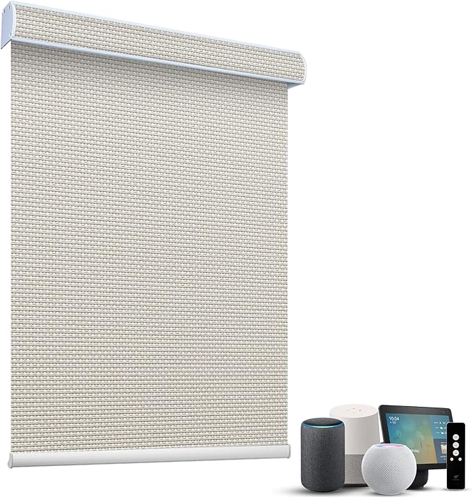 SmartWings Motorized Roller Shades 5% Openness Without Privacy Custom Size, Rechargeable Battery, Works with Matter/Apple HomeKit, Alexa, Thread/Zigbee, Remote Optional, 5% Openness White Linen
