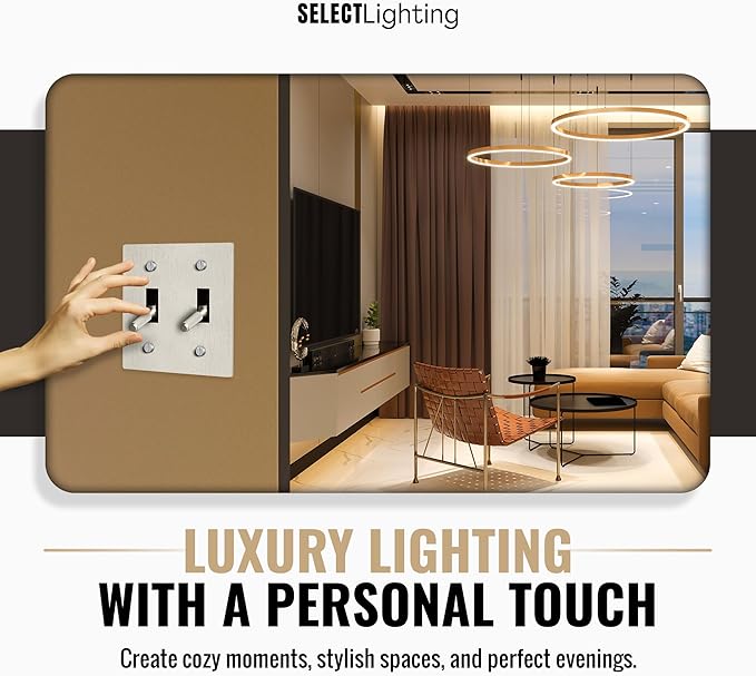 Select 15A 120V AC 2-Gang Toggle Switch, Vintage Satin Nickel Plated Single Pole 3 Way Compatible Wall Mount Toggle Switch, Included Faceplate & Switch Module, UL Listed
