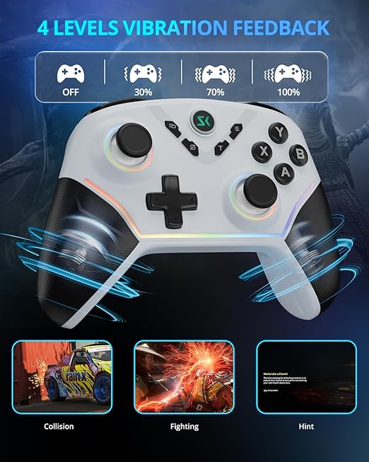 Multi-Platform Wireless Controller, PC Gaming Controller with 2.4G Adpater/Hall Joysticks/Hall Triggers/1200 mAh Battery/4 Programmable Buttons/RGB Lighting, Compatible with PC Windows 7/8.1/10/11, Switch/OLED/Lite, iOS, Android, Steam-White