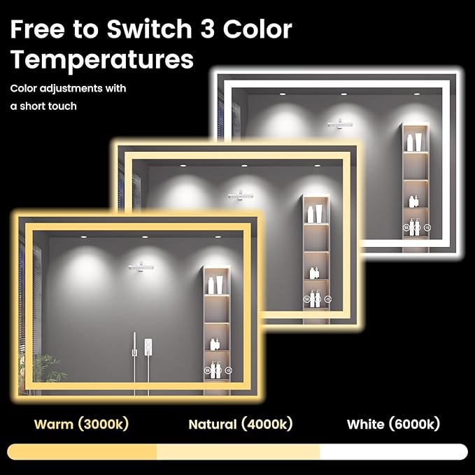 48X40 LED Bathroom Mirror with Lights, Anti-Fog, Backlit + Front Lit (CRI>90), Lighted Bathroom Vanity Mirror for Wall, Memory Function, Dimmable, Tempered Glass, Shatter-Proof
