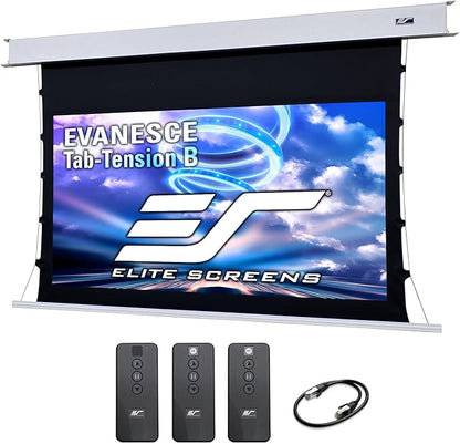 Elite Screens Evanesce Tab-Tension B, 120-inch 16:9, 4K / 8K HD, Recessed in-Ceiling Electric Tab Tensioned Projector Screen, Matte White Projection Screen Surface Programmed Remote Kit, ETB120HW3-E8