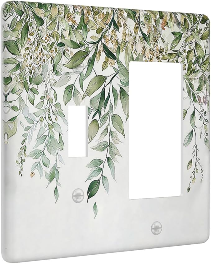 Outlet Covers Sage Green Eucalyptus Watercolor Plant Leaves 1 Toggle 1 Rocker Combination Decorative Wall Plate Electrical Switch Plates Light Switch Cover Plate for Bedroom Bathroom