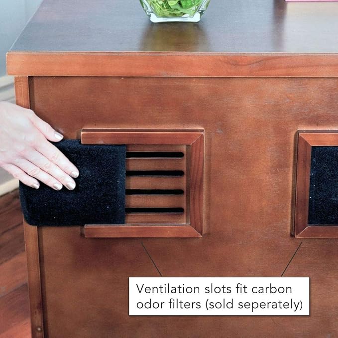 THE REFINED FELINE Cat Litter Box Enclosure Cabinet, Shaker, Mahogany Brown, Tulip Feet, Large, Hidden Litter Cat Furniture with Drawer