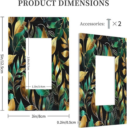 Decorative Outlet Covers Vintage Dark Green Vine Leaf Golden Plants 1 Gang Single Rocker Light Switch Cover Plate Wall Plates GFCI Faceplate for Bed Room Cabin Decor