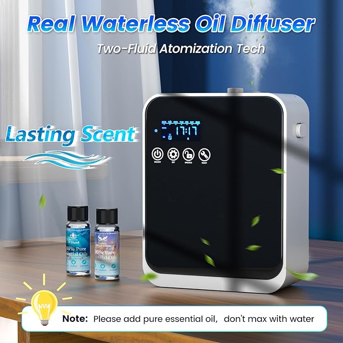 Waterless Essential Oil Diffuser,Aromatherapy Scent Diffuser Air Machine with Smart APP & Touch Screen,1500 sq.ft Coverage,250ml Capacity|Whole House Oil Diffusers for Home & Hotel Collection-Black