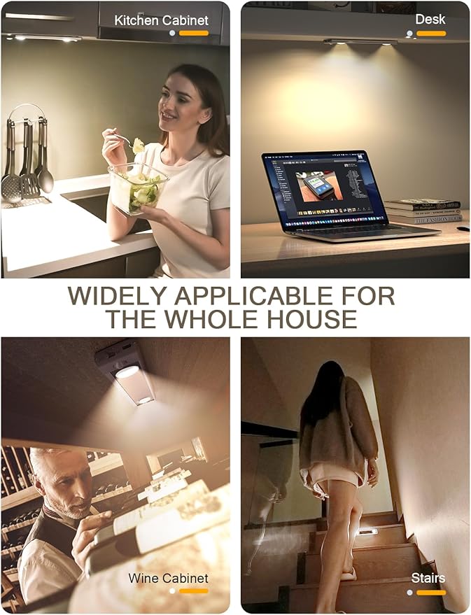 Under Cabinet Lights, Wireless Motion Sensor Light Indoor,10in LED Warm Lighting Rechargeable Battery Operated,4 Modes Night Light, Stick-On Magnetic Closet Lights for Kitchen, Hallway(2 Pack)