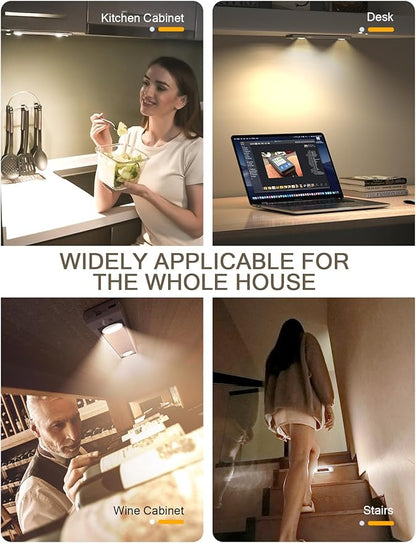 Under Cabinet Lights, Wireless Motion Sensor Light Indoor,10in LED Warm Lighting Rechargeable Battery Operated,4 Modes Night Light, Stick-On Magnetic Closet Lights for Kitchen, Hallway(2 Pack)