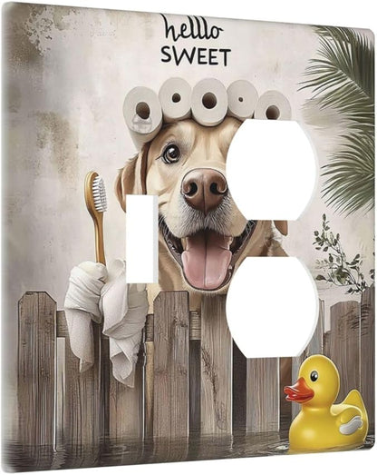 Funny Dog Rustic Farmhouse Wooden Fence Labrador Wallplates 1 Toggle 1 Duplex Switch Plate Electrical Gfci Faceplate Decorative Light Switch Covers For Kids Room Bathroom Decor