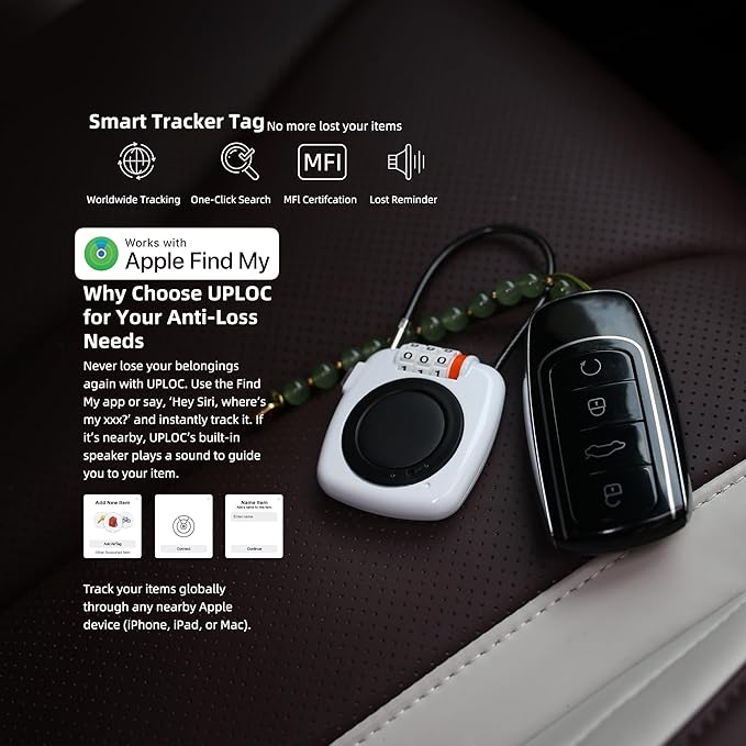 [Apple MFi Certified] iOS GPS Tracker Tag & Holder with Combination Lock, Compatible with Apple Find My, Locking AirTag Holder for Luggage, Backpack, Bag, Suitcase, Case, Kids, Travel Tracker
