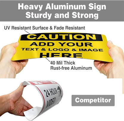 Custom Caution Signs Outdoor Metal - 12 x 8 Personalized Aluminum Warning Signs Rust-Proof Beware of Dog Sign Safety Signs for Home Business