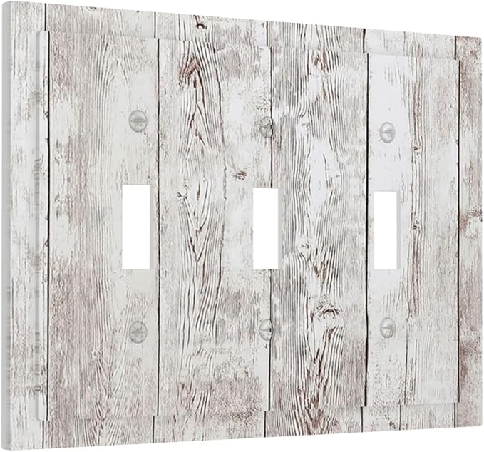 Decorative Switch Plates Rustic Vintage White Wood Grain 3 Gang Wall Plate Triple Toggle Light Switch Cover Faceplate Electrical Wall Panels for Farmhouse Home Decor