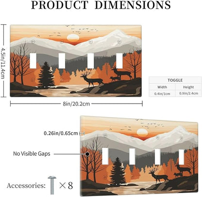 Sun Forest Deer Snow Mountain River Light Switch Covers Quad Toggle Electrical Faceplate 4 Gang Wall Plate Decorative Switch Plates For Bed Room Living Room Decor