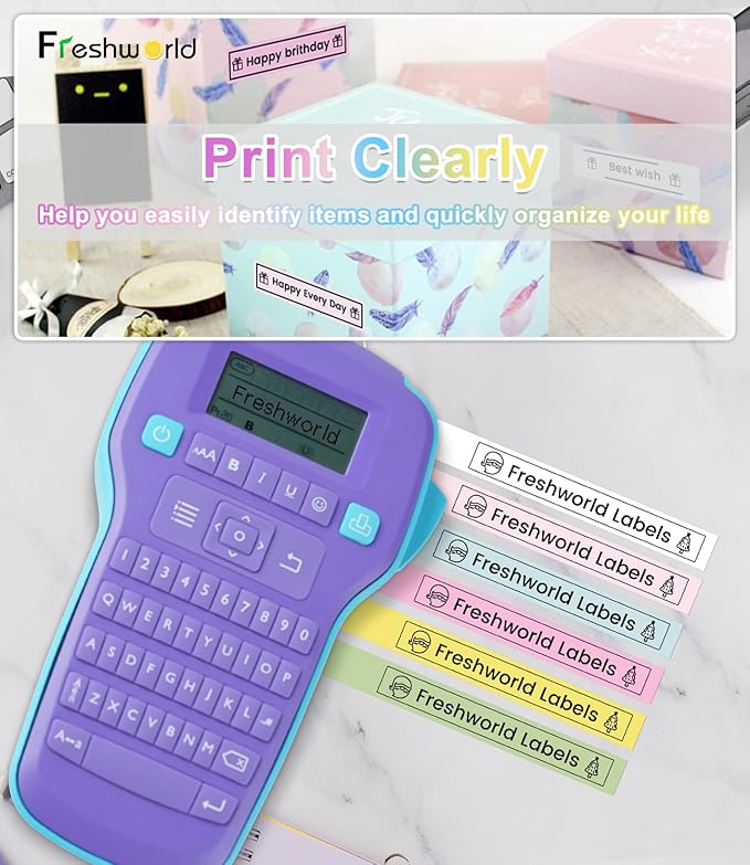 Freshworld Compatible with Dymo D1 Label Tape Multicolored Refills,Black on White/Baby Pink/Lavender/Blue/Lemon Yellow/Mint Green,for LabelManager 160 210D 260P 280 360D 420P PnP,1/2 in x 23 Ft,6-Pack