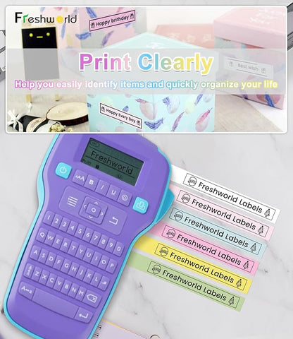 Freshworld Compatible with Dymo D1 Label Tape Multicolored Refills,Black on White/Baby Pink/Lavender/Blue/Lemon Yellow/Mint Green,for LabelManager 160 210D 260P 280 360D 420P PnP,1/2 in x 23 Ft,6-Pack