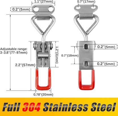 4 Pack Toggle Latch Clamp 4001 Adjustable 304 Stainless Steel Toggle Hasp Latches for Smoker Lid Jig Freezer Door Cooler Box Case Trunk Draw Chest, Quick Release 330Lbs Holding Capacity