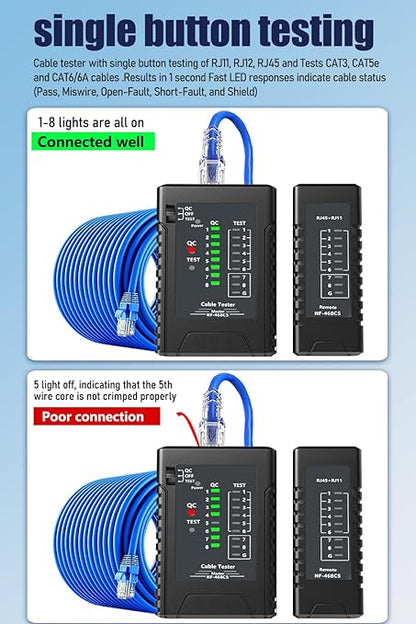 NF-468CS Network Cable Tester - Ethernet Tester, Cable Mapper with Continuity Test, Suitable for RJ45/RJ11/RJ12/POE/CAT3/CAT5/CAT5E/CAT6/CAT6A, UTP/STP, LAN and Telephone Line Testing Tool
