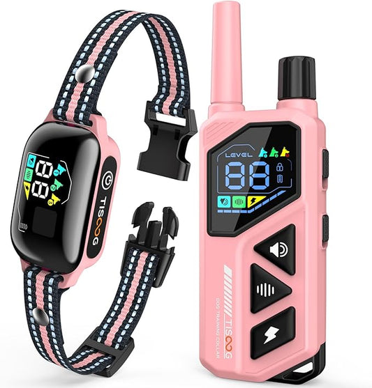 Dog Shock Collar - 3300FT Dog Training Collar with Remote, IPX7 Waterproof Electric Dog Collar with 4 Training Modes, Security Lock, Rechargeable E-Collar for Small Medium Large Dogs (Pink)