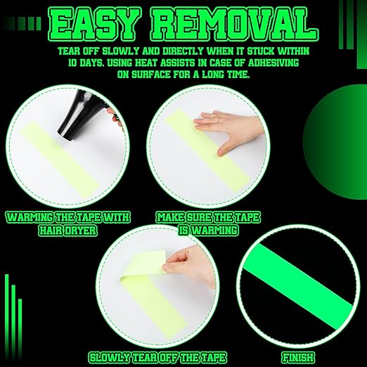 2 Rolls Glow in The Dark Tape 32.8 ft x 2 Inch Luminous Phosphorescence Green Long Lasting Bright Glow Tape for Halloween Night Decorations, Theater Stages, Stairs, Walls, Steps and Exit Sign