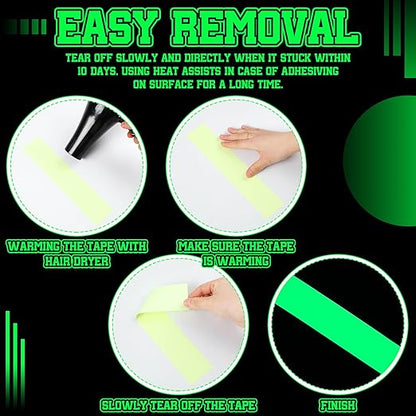 2 Rolls Glow in The Dark Tape 32.8 ft x 2 Inch Luminous Phosphorescence Green Long Lasting Bright Glow Tape for Halloween Night Decorations, Theater Stages, Stairs, Walls, Steps and Exit Sign