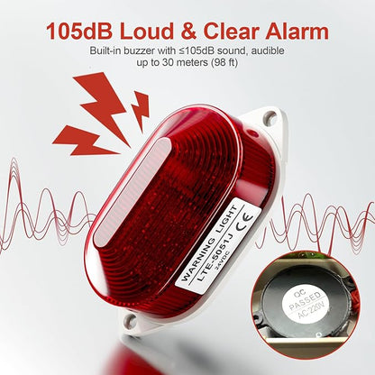 QTEATAK DC24V Strobe Siren Industrial Warning Light with Red LED and 105dB Buzzer, Ultra-Bright Signal Flashing Alarm Light for Safety and Alert, Oval