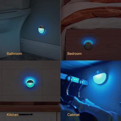 2 Pack Azure Battery Night Light, Motion Activated Night Light, 2.6" Small Sticky Lights, 3 Light Modes, Dimmable Battery Operated Lights for Travel, Toilet, Bathroom, Closet, Stairs,Corridor