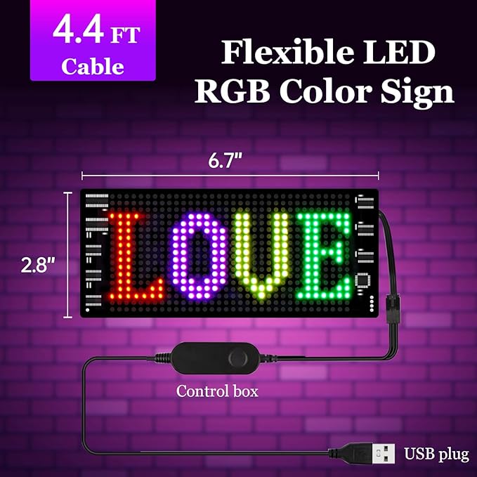 GOTUS LED Sign for Car,Scrolling LED Sign,Flexible, Bluetooth APP,DIY Design Animations,Text, Graffiti (3"x 7")
