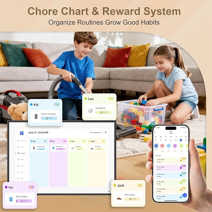 10.1 inch Digital Calendar & Chore Chart,Smart Touchscreen Interactive Display for Family Schedules, Wall & Desk Mountable, Digital Photo Frame Functon, Great for Organizing Your 2025 Calendar