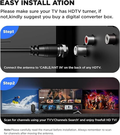 1200+ Miles Long Range HD Antenna for Smart TV and All Older TV's,Digital TV Antenna Indoor for Local Channels,Supports 4K 1080P HD with Amplifier Signal Booster and 18ft Cable (Black)