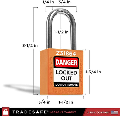TRADESAFE Lockout Tagout Locks Set - 10 Orange Keyed Alike Padlocks, 2 Keys Per Lock, OSHA Compliant Loto Locks for Lock Out Tag Out Stations, Premium Grade